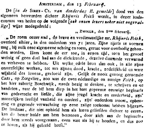 Bestand:Rhijnvis Feith Overlijdensbericht Staatscourant 1824.jpg