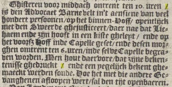 Bestand:Krantenbericht 15 mei 1619 - Johan van Oldebarnevelt onthoofd.jpg