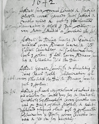 Illustratie 3: huwelijksinschrijving uit 1642 van Jan van Son en Wouterken Cornelissen