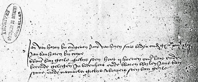 Illustratie 2: Inschrijving uit het Leenregister met de vermelding van Jan van Sonne uit 1417