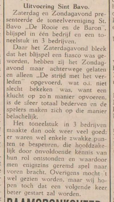 Uitvoering "De rooie en de Baron" toneelclub St. Bavo te Raamsdonk - Echo van het Zuiden 17 november 1949