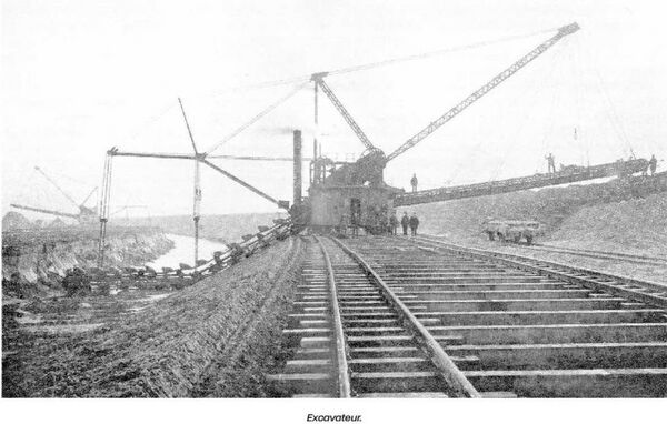 Grondgraafmachine ofwel een excavateur op rails aan het werk