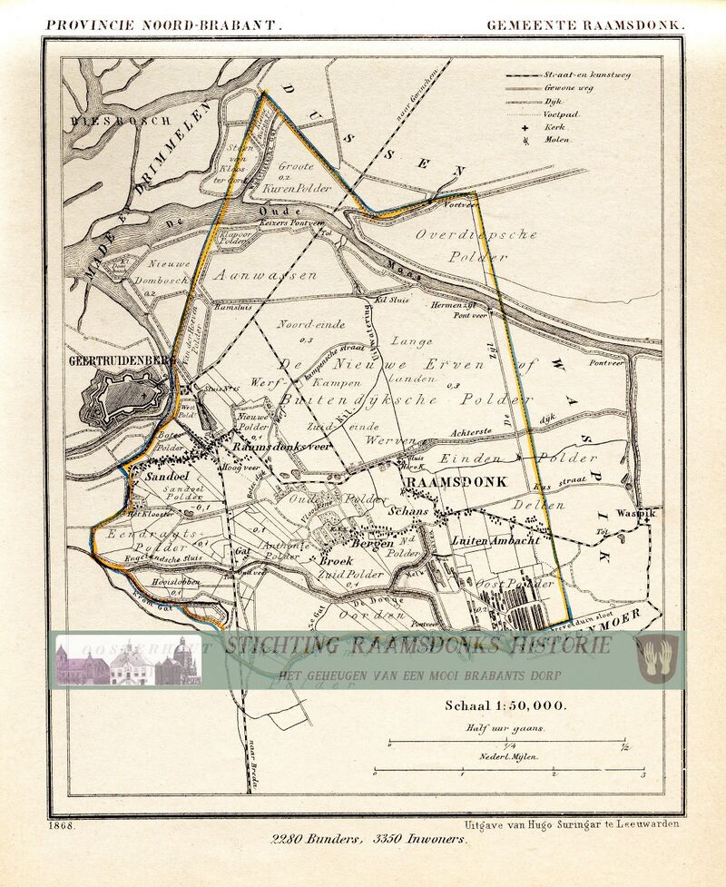 Kaart Raamsdonk 1868 - Uitgave Hugo Suringar te Leeuwarden