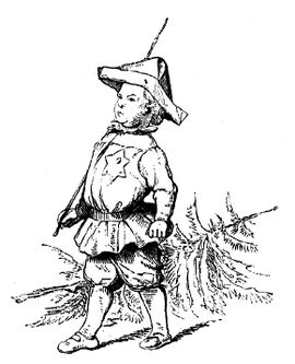 Illustratie uit De dennenboom. Een jongen pakt de ster uit de dennenboom.