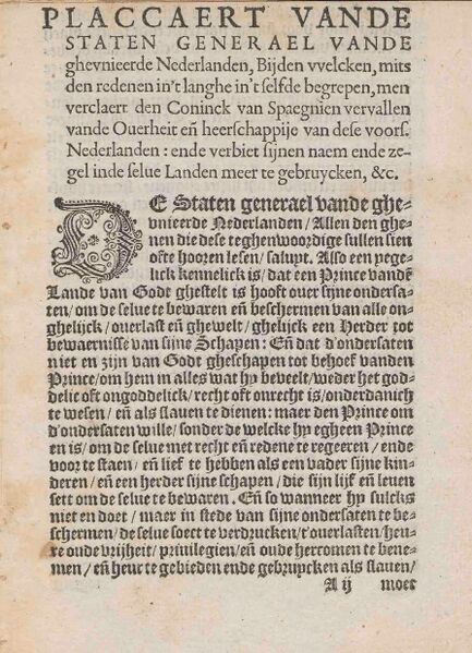 Bestand:Plakkaat van Verlatinghe, pagina 1.jpg
