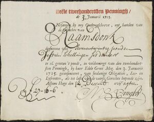 Kwitantie van 3 januari 1715 Raamsdonk